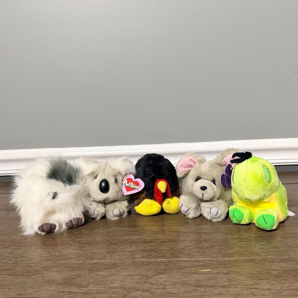 Vintage Swibco Puffkins Koala, Turkey, Mouse, & Turtle Plush Lot